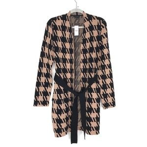 Ann Taylor NWT Black and Pink Houndstooth Open Cardigan Duster Small